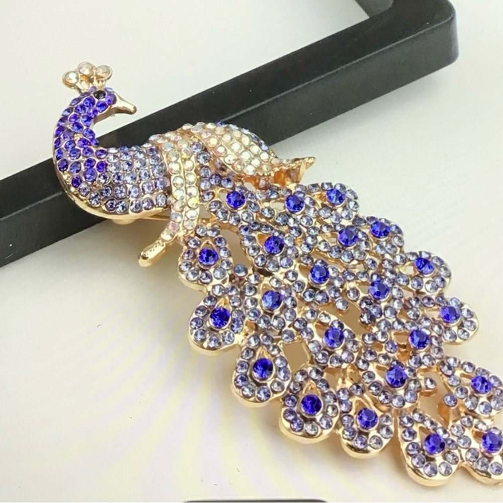 Gold-Tone Purple Peacock Crystal Brooch - Women Jewelry